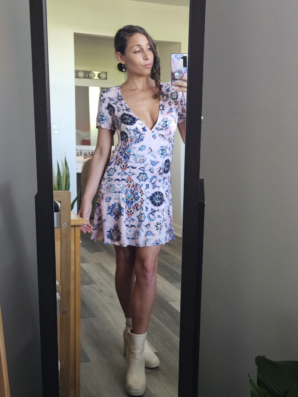 Some Days Lovin' Never Worn Blush Pink Floral Fit & Flare Mini Dress Size S